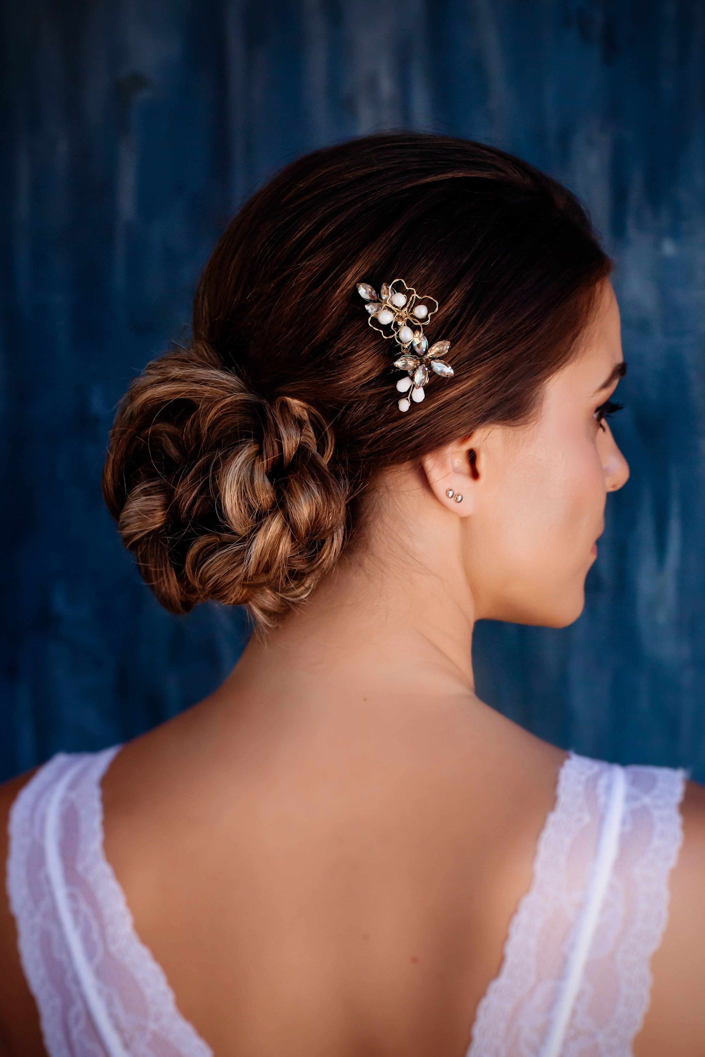 ✨ Peigne de Mariée à Cristaux & Perles — Élégance Bohème