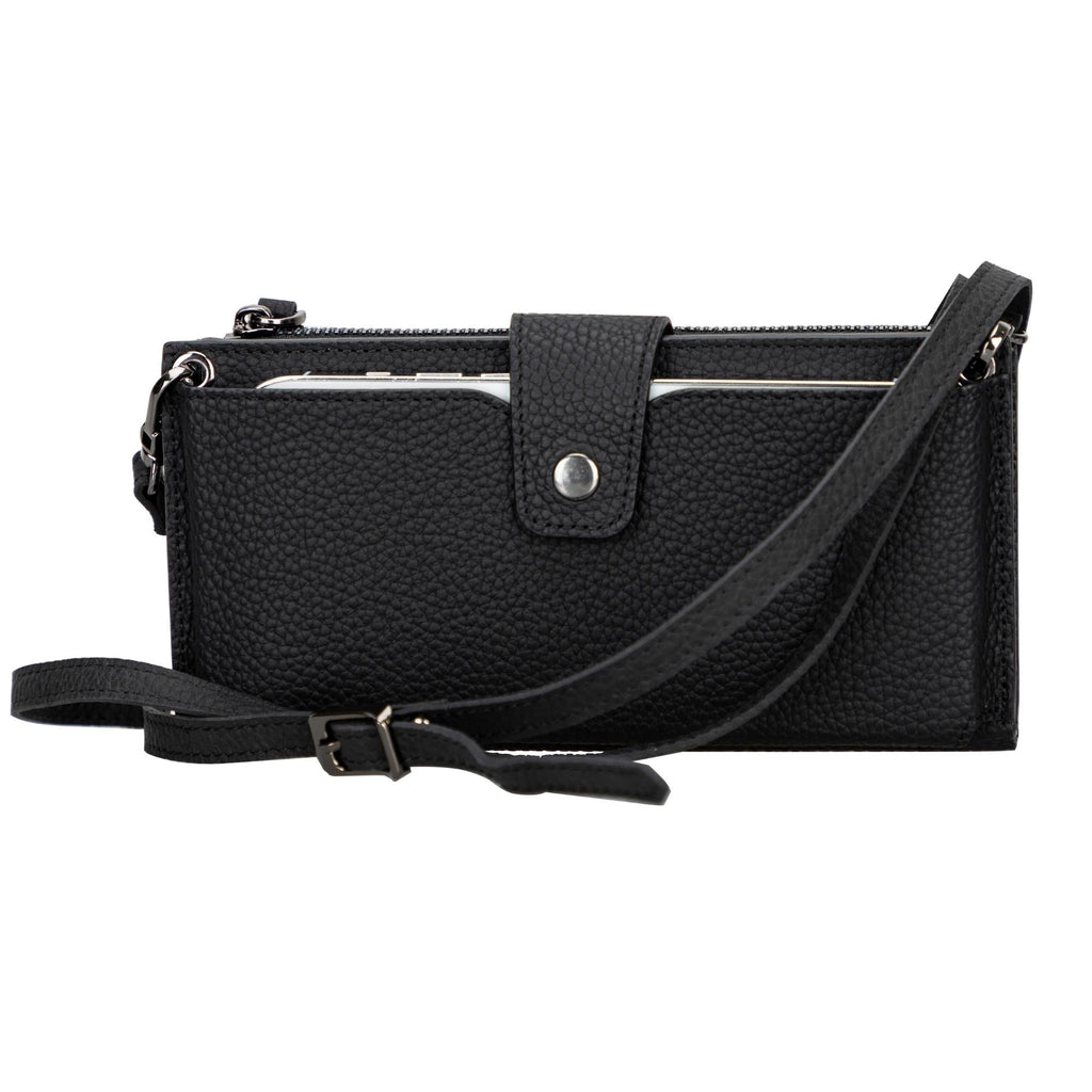 👛 Portefeuille-Bandoulière Femme en Cuir Véritable — 12 Cartes & Poche Téléphone
