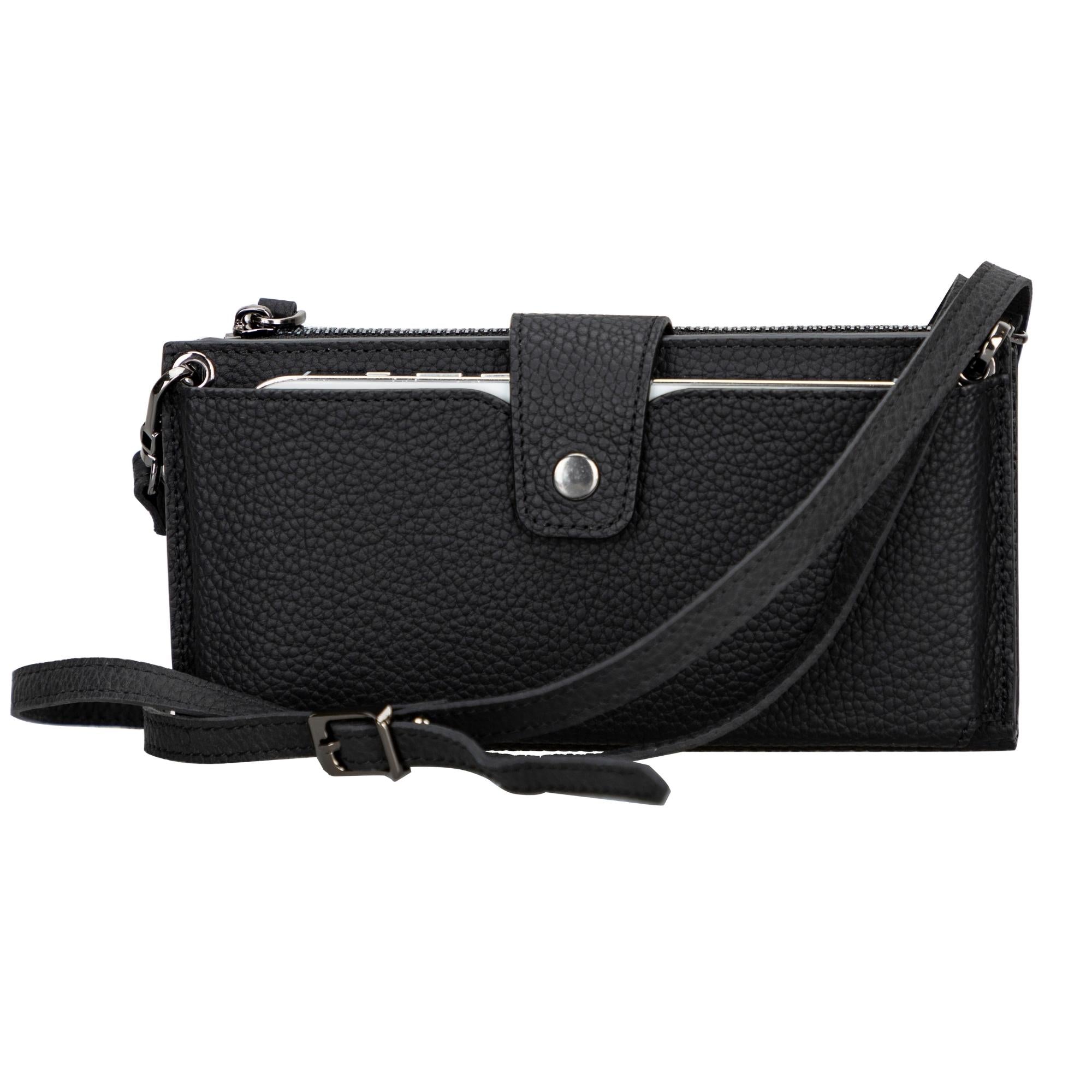 👛 Portefeuille-Bandoulière Femme en Cuir Véritable — 12 Cartes & Poche Téléphone