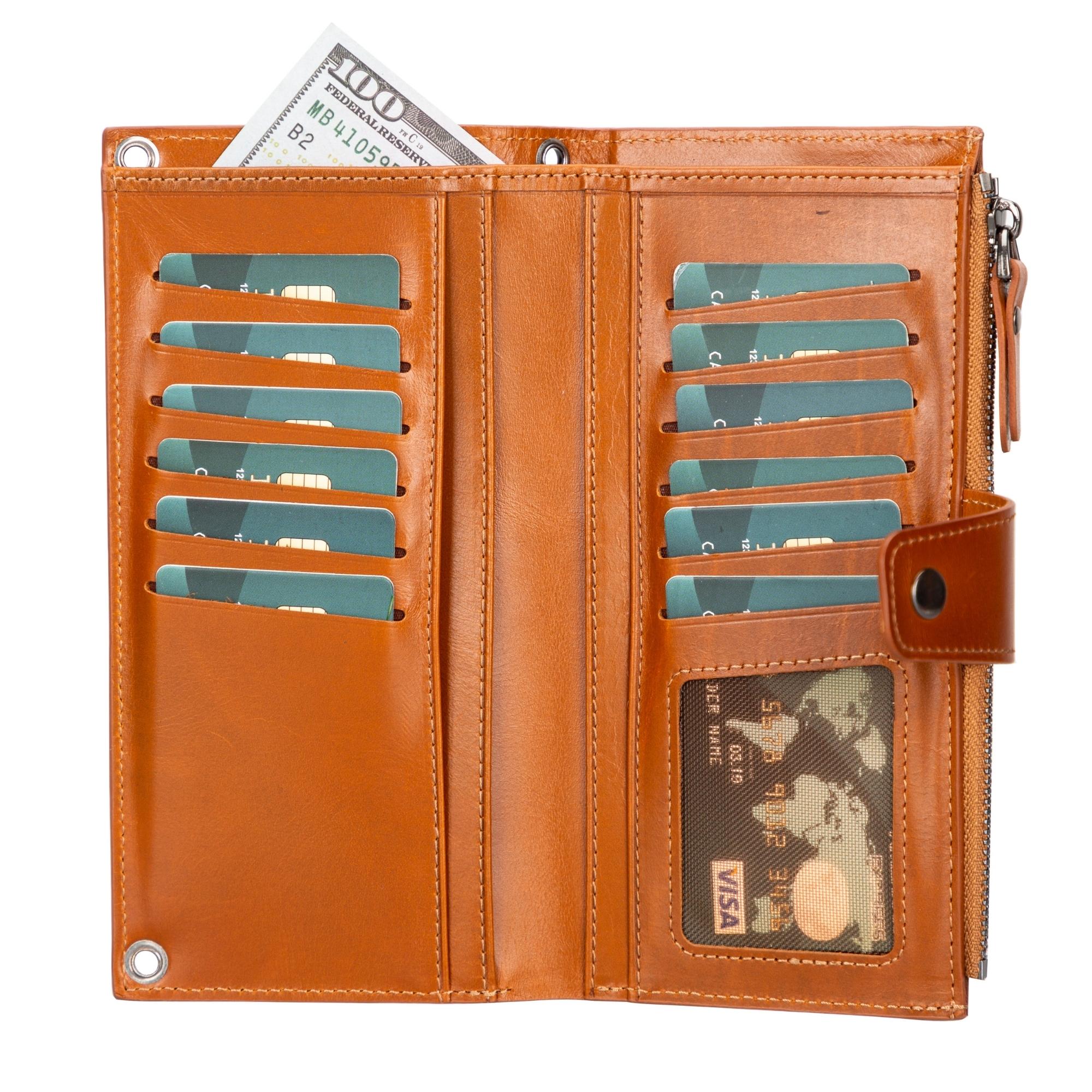 👛 Portefeuille-Bandoulière Femme en Cuir Véritable — 12 Cartes & Poche Téléphone