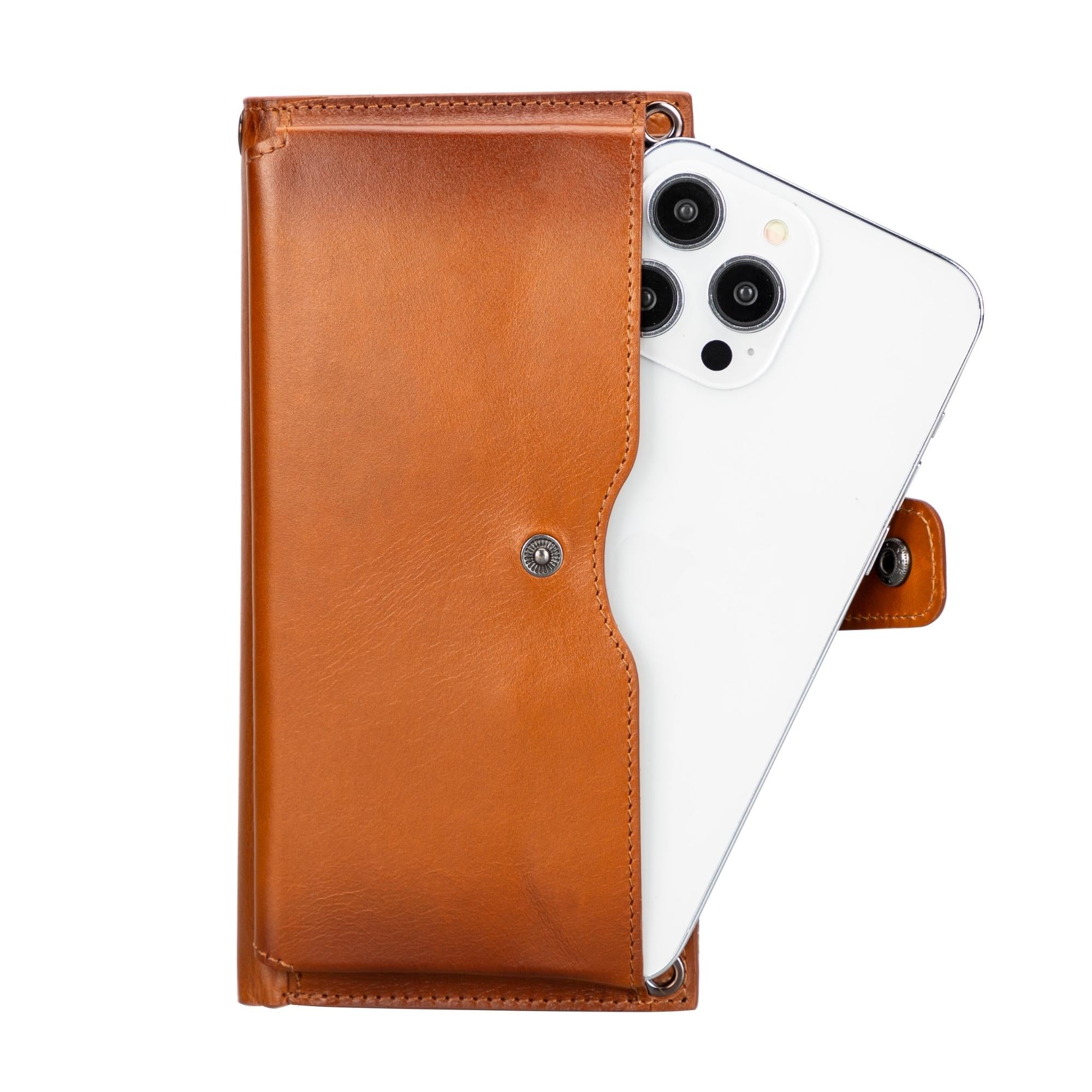 👛 Portefeuille-Bandoulière Femme en Cuir Véritable — 12 Cartes & Poche Téléphone