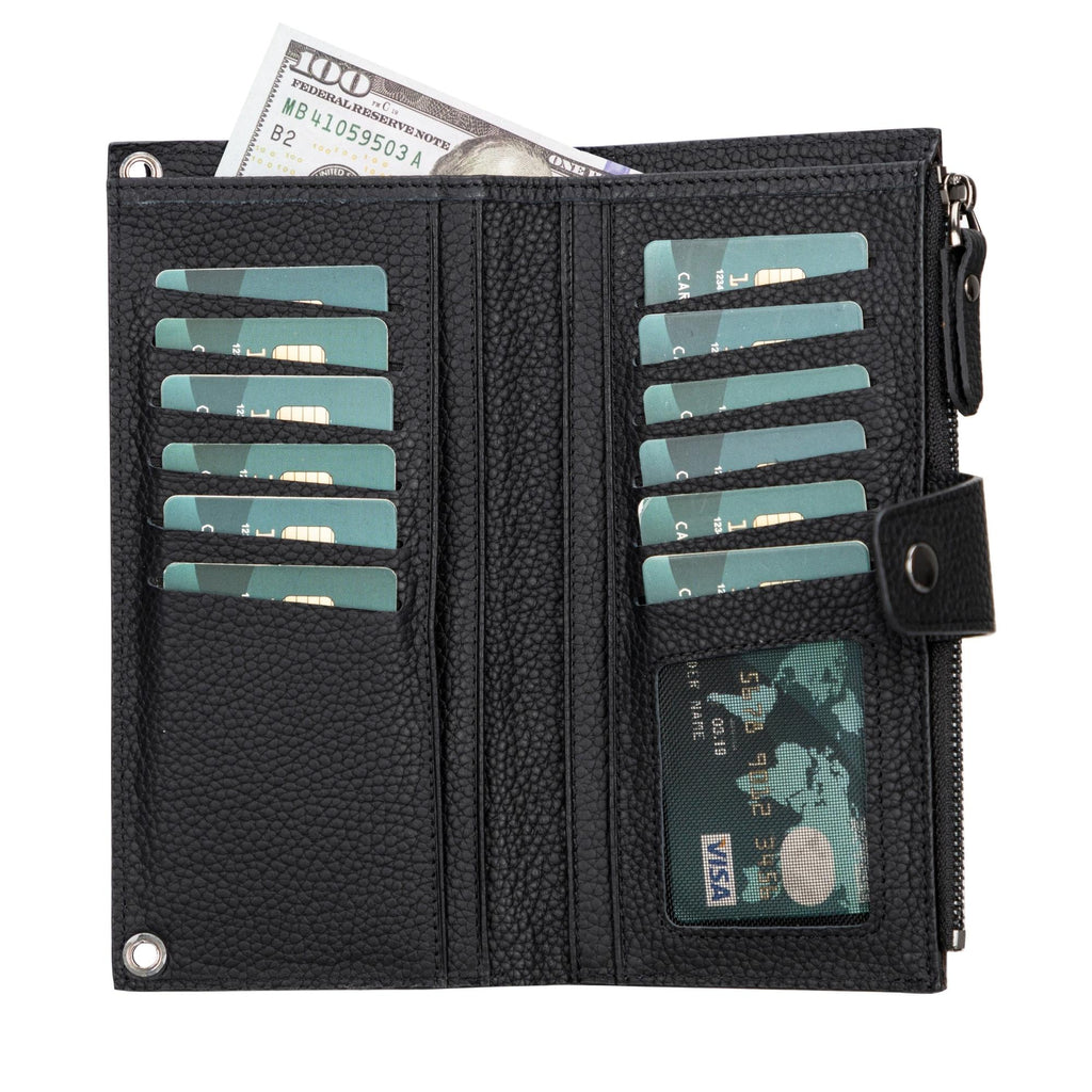 👛 Portefeuille-Bandoulière Femme en Cuir Véritable — 12 Cartes & Poche Téléphone