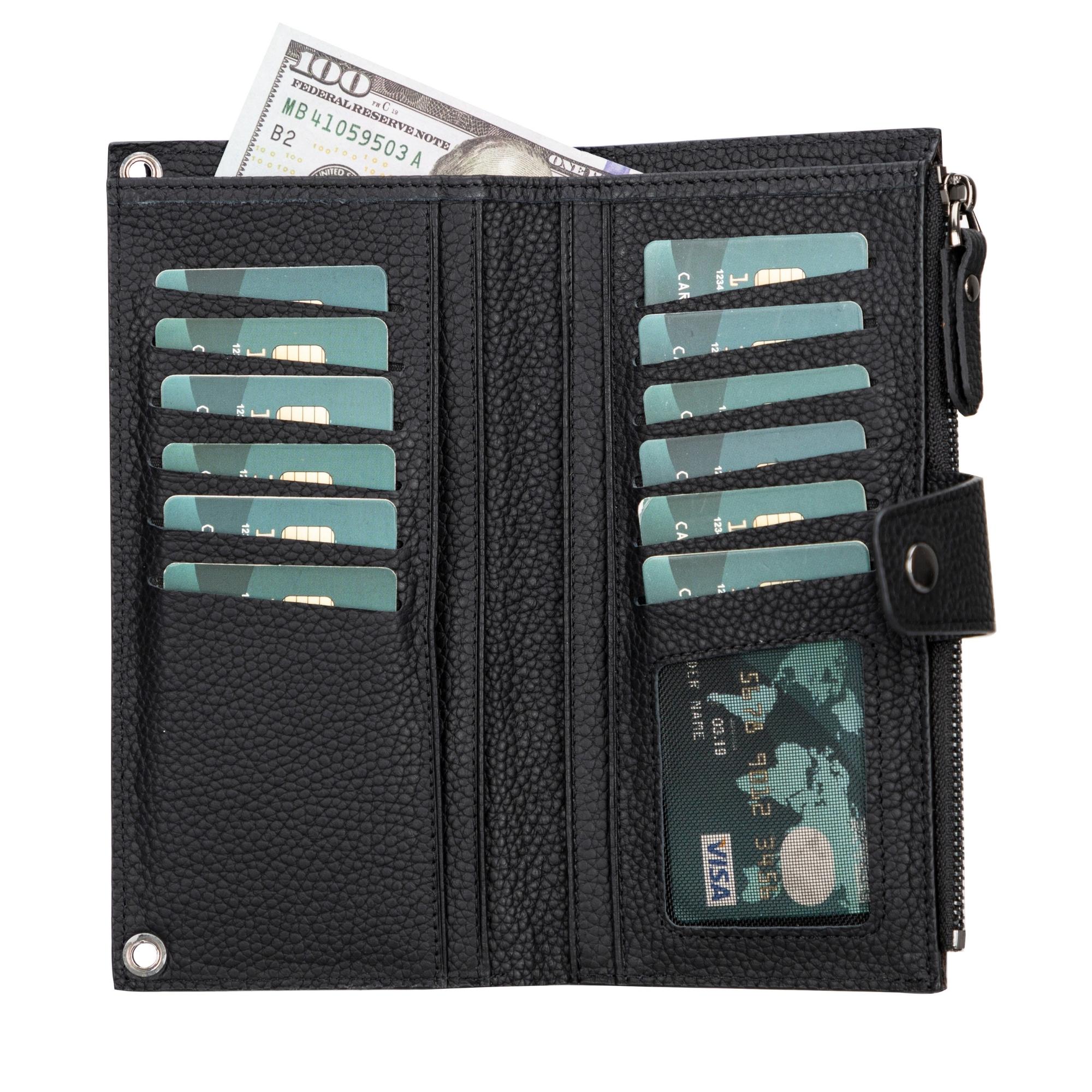👛 Portefeuille-Bandoulière Femme en Cuir Véritable — 12 Cartes & Poche Téléphone