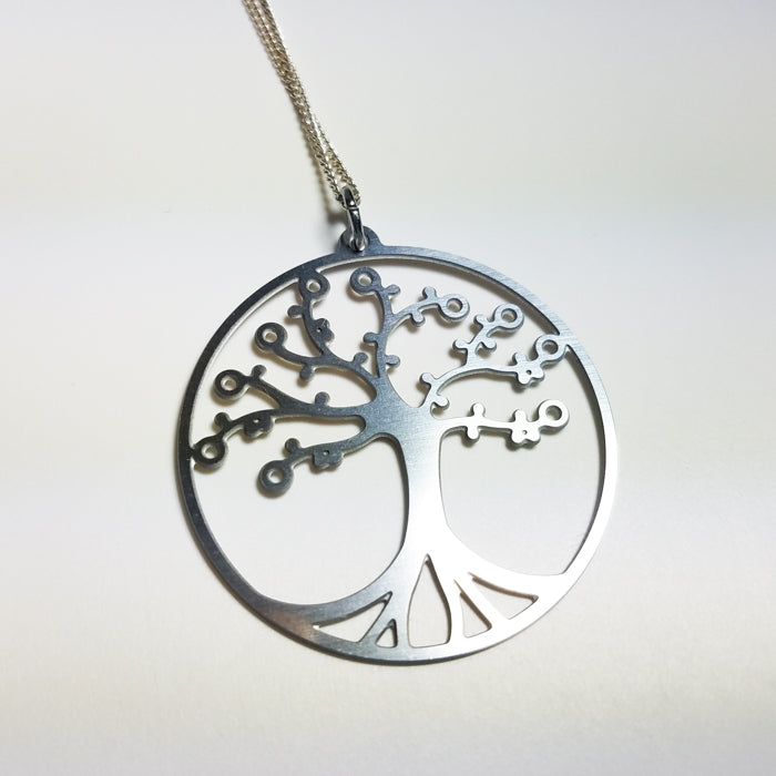 🌳 Collier Arbre de Vie — Bois de Cerisier ou Acier, Fait Main